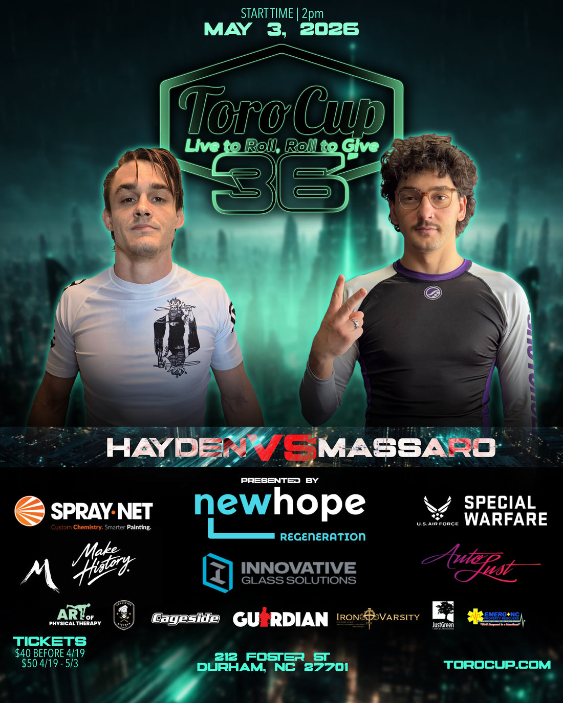 Christian Massaro (Hometown Martial Arts) def. Kyle Hayden (Big Dog Jiu Jitsu) Triangle/Arm Bar (2:46) *Make History Bonus*