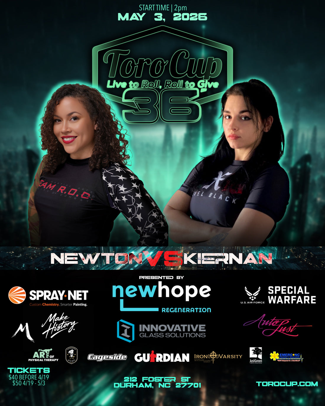 Jessica Newton (Cape Fear Jiu Jitsu) def. Renee Kiernan (Honest Grappling Co.) Kimura (8:56) *Make History Bonus*