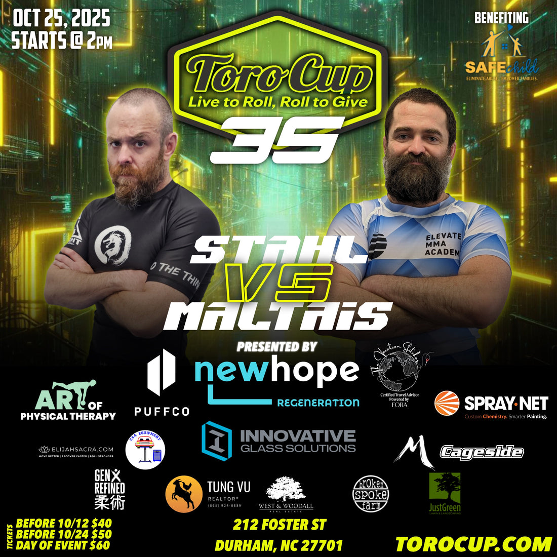 1. Cody Maltais (Elevate MMA) def. Ed Stahl (Metrolina Martial Arts) Straight Ankle Lock (:12) $ Submission Bonus $